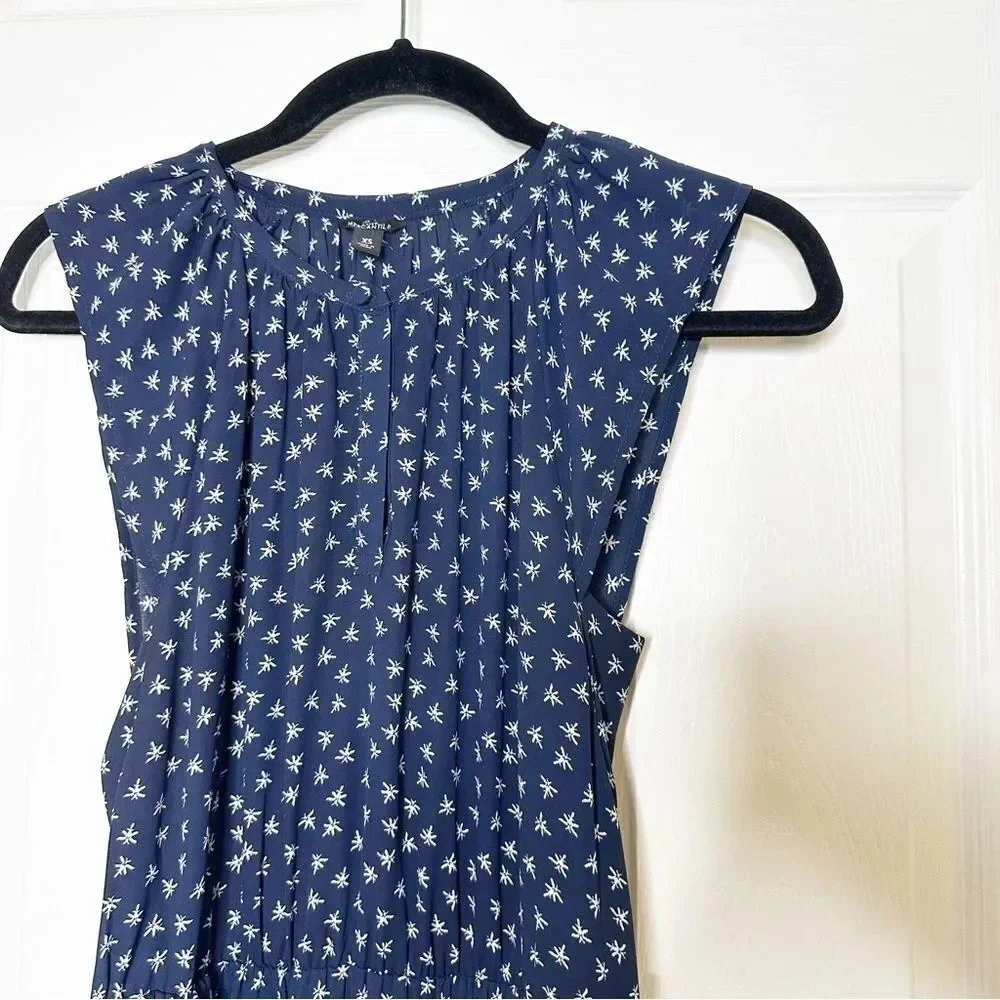 J. CREW Navy Midi Dress Navy White Dragonfly Cap Sleeve Size XS - Picture 4 of 11